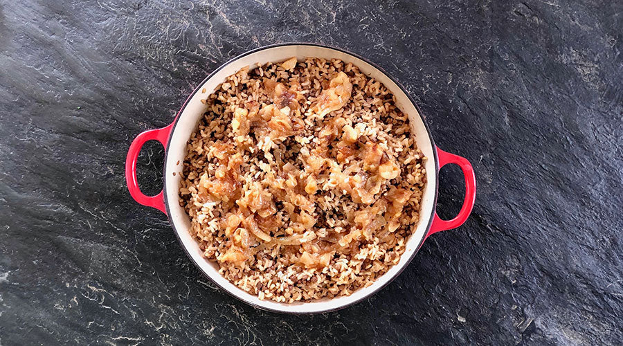 Mujaddara o Lentejas con arroz integral al estilo Libanes